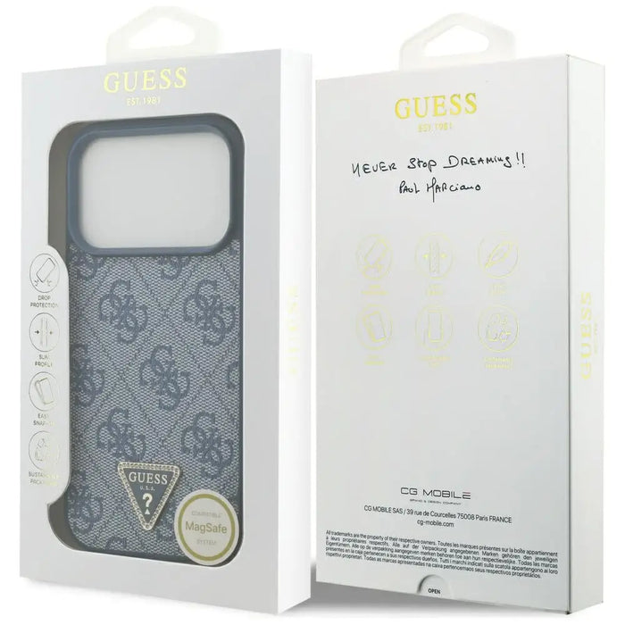 Кожен калъф Guess 4G Triangle Strass MagSafe за iPhone 17