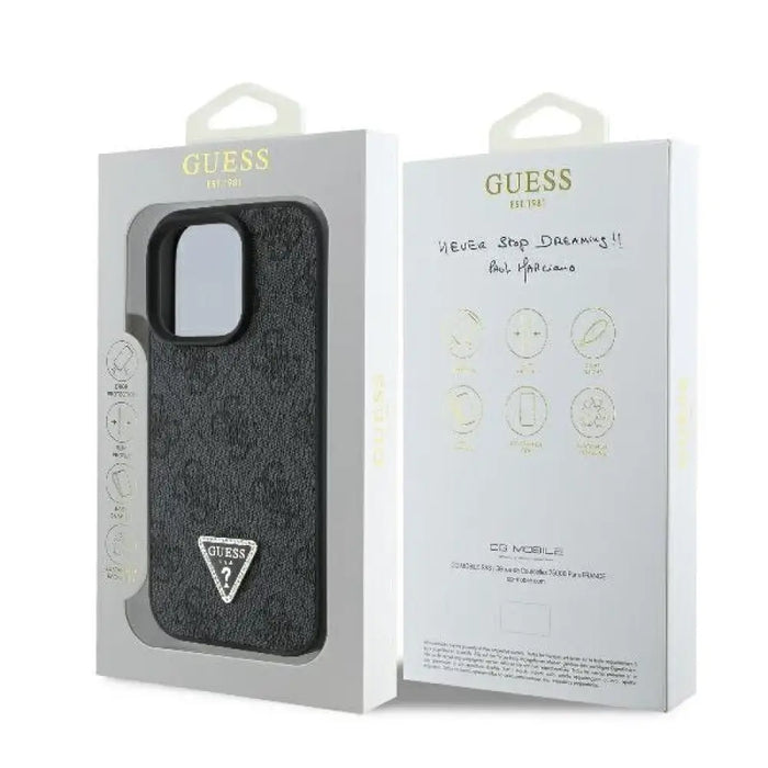 Кожен 4G калъф Guess Triangle Strass MagSafe за iPhone 16
