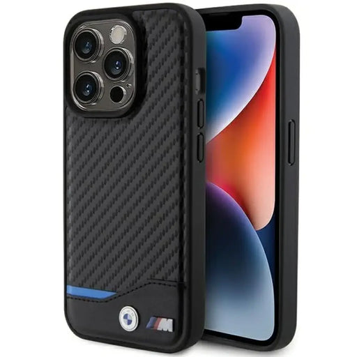 Кожен калъф BMW Carbon MagSafe за iPhone 15 Pro Max черен
