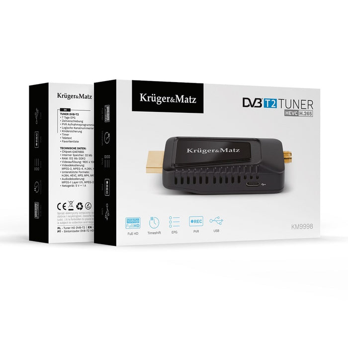 Мини тунер KRUGER & MATZ DVB-T2 H.265 HEVC KM9998