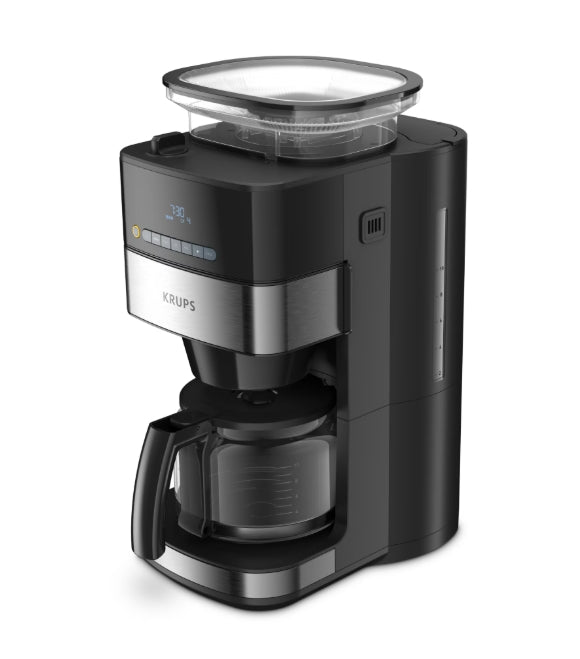 Krups KM832810 Grind & Brew, метална мелачка, 3 степени на смилане, дигитален дисплей, таймер, 1.25 л