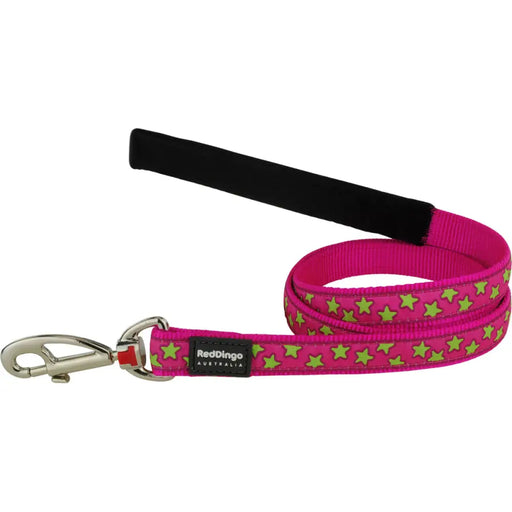 Кучешка Каишка Red Dingo STYLE STARS LIME ON HOT PINK 2 x