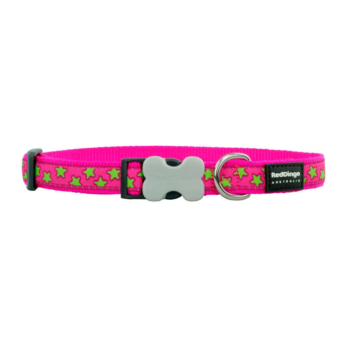 Кучешки Нашийник Red Dingo STYLE STARS LIME ON HOT PINK