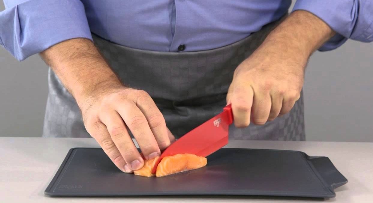 Кухненски нож Kuhn Rikon - Colori+, Santoku, 15.50 cm, червен