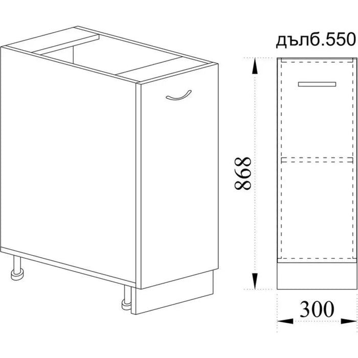 КУХНЕНСКИ ШКАФ ДОЛЕН РЕД С ВРАТА И РАФТ IRIM 30X55X87 СМ
