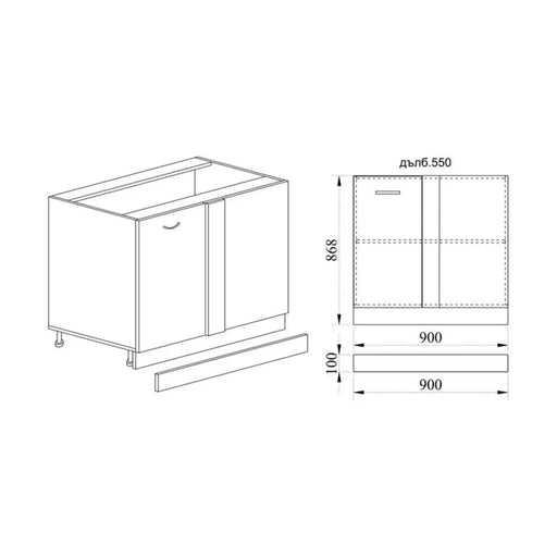 КУХНЕНСКИ ШКАФ ДОЛЕН РЕД ЗА ЪГЪЛ С ВРАТА IRIM 90X55X87 СМ