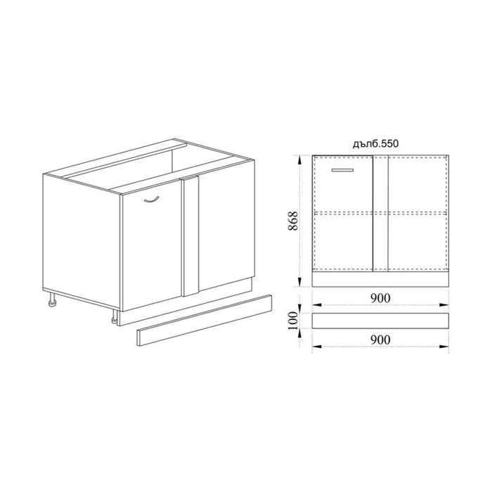 КУХНЕНСКИ ШКАФ ДОЛЕН РЕД ЗА ЪГЪЛ С ВРАТА IRIM 90X55X87 СМ