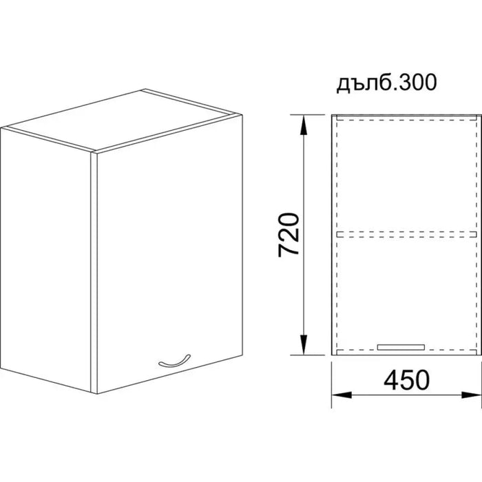 КУХНЕНСКИ ШКАФ ГОРЕН РЕД С ВРАТА И РАФТ IRIM 45X30X72 СМ