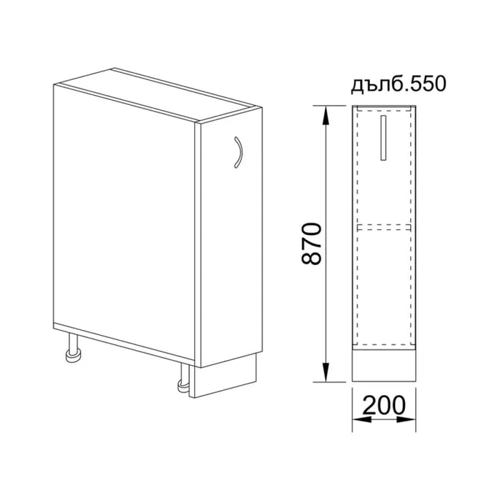 КУХНЕНСКИ ШКАФ ДОЛЕН РЕД БУТИЛИЕРА IRIM HETTICH 20X55X87 CM