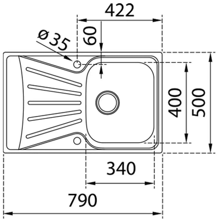 КУХНЕНСКА МИВКА TEKA STARBRIGHT ГЛАДКА ЛЯВА 50Х79СМ