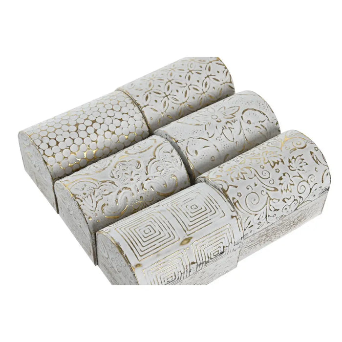 Кутия за бижута DKD Home Decor Бял Златен Алуминий Дърво