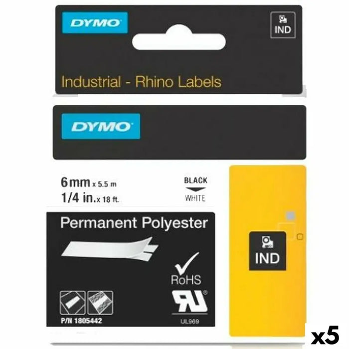 Ламинирана лента за етикетиране Rhino Dymo ID1-6 Бял Черен