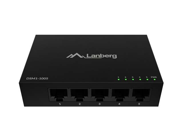 Lanberg комутатор DSM1-1005, 5 порта, 1GB/s 12V, метален корпус