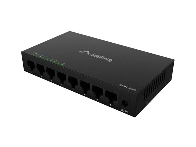 Lanberg комутатор DSM1-1008, 8 порта, 1GB/s 12V, метален корпус