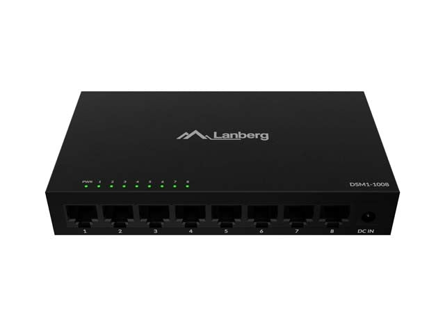 Lanberg комутатор DSM1-1008, 8 порта, 1GB/s 12V, метален корпус