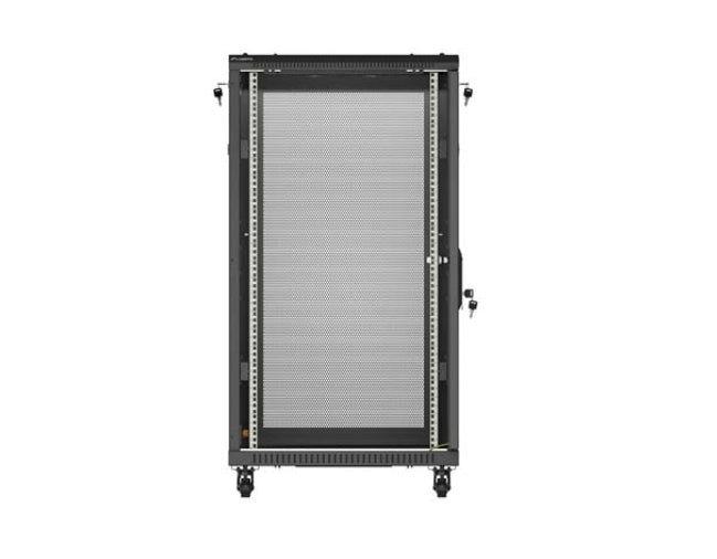 Шкаф за стелажи Lanberg 19" свободно стоящ 22U/600X1000 (плосък пакет) с мрежеста врата, черен