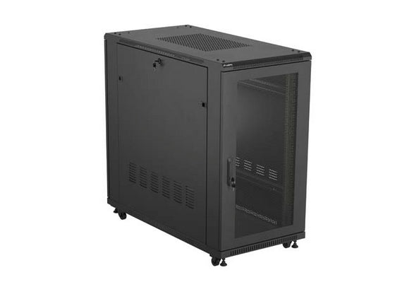 Шкаф за стелажи Lanberg 19" свободно стоящ 22U/600X1200 (плосък пакет) с мрежеста врата, черен