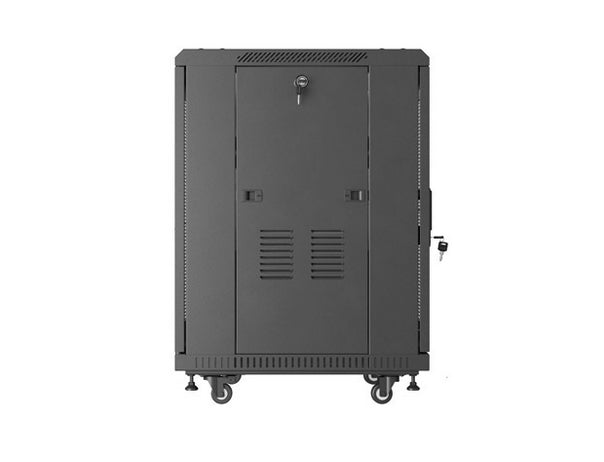 Шкаф за стелаж Lanberg 19" свободностоящ 15U/600X600 (FLAT PACK) с мрежеста врата, черен