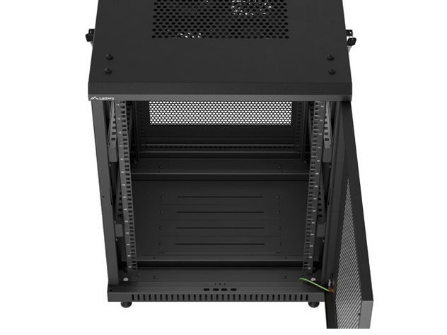 Шкаф за стелаж Lanberg 19" свободностоящ 15U/600X600 (FLAT PACK) с мрежеста врата, черен