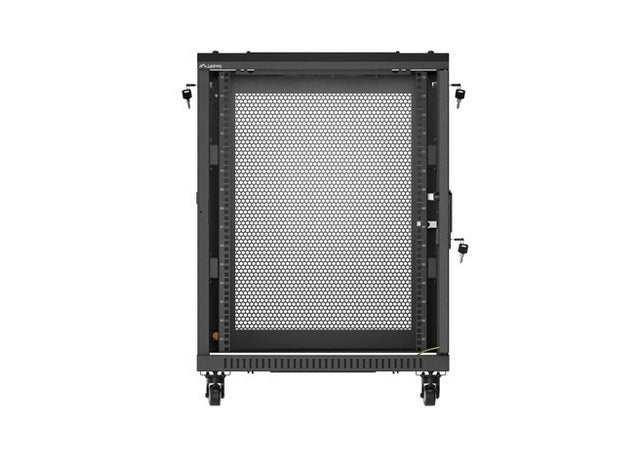 Шкаф за стелаж Lanberg 19" свободностоящ 15U/600X600 (FLAT PACK) с мрежеста врата, черен