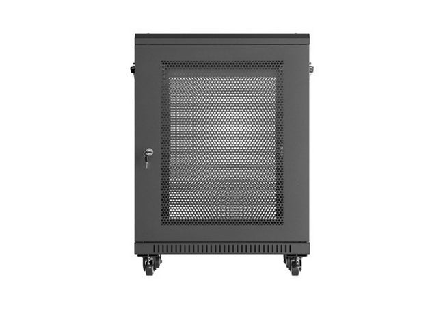 Шкаф за стелаж Lanberg 19" свободностоящ 15U/600X600 (FLAT PACK) с мрежеста врата, черен