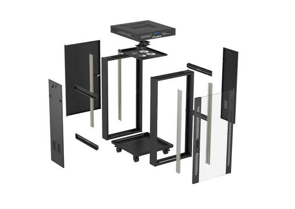 Шкаф за стелажи Lanberg 19" свободно стоящ 22U/600X600 (плосък пакет) със стъклена врата LCD черен V2