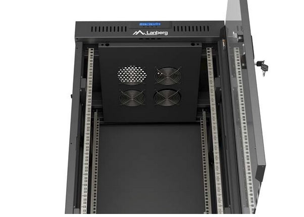 Шкаф за стелажи Lanberg 19" свободно стоящ 22U/600X600 (плосък пакет) със стъклена врата LCD черен V2