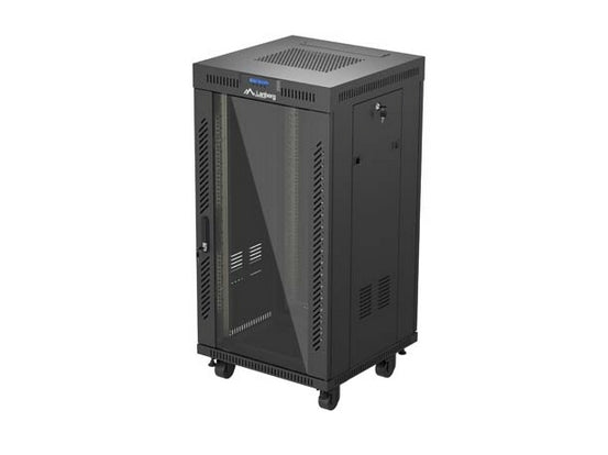 Шкаф за стелажи Lanberg 19" свободно стоящ 22U/600X600 (плосък пакет) със стъклена врата LCD черен V2