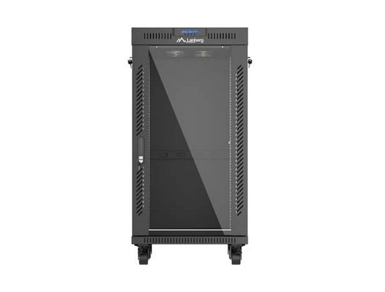 Шкаф за стелажи Lanberg 19" свободно стоящ 22U/600X600 (плосък пакет) със стъклена врата LCD черен V2