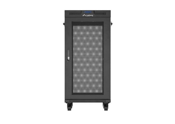 Шкаф за стелажи Lanberg 19" свободно стоящ 24U/600X600 (плосък пакет) с мрежеста врата LCD черен V2