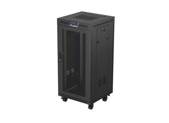 Шкаф за стелажи Lanberg 19" свободно стоящ 24U/600X600 (плосък пакет) с мрежеста врата LCD черен V2