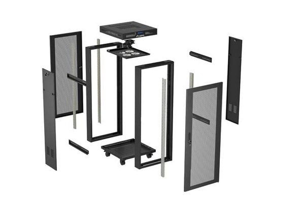 Шкаф за стелажи Lanberg 19" свободно стоящ 24U/600X600 (плосък пакет) с мрежеста врата LCD черен V2