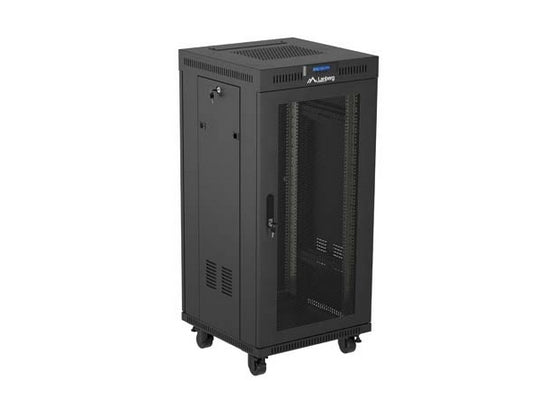 Шкаф за стелажи Lanberg 19" свободно стоящ 24U/600X600 (плосък пакет) с мрежеста врата LCD черен V2