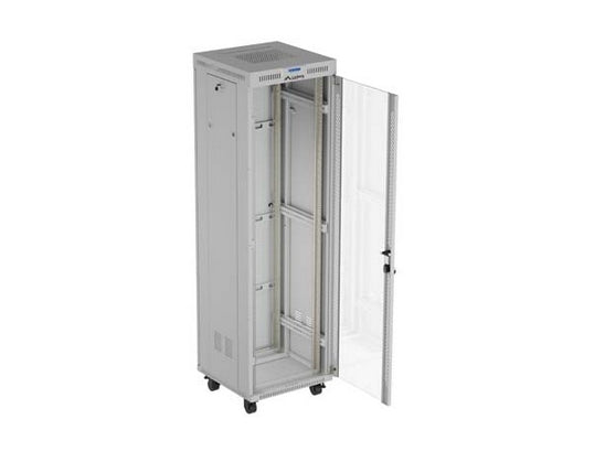 Шкаф за стелажи Lanberg 19" свободно стоящ 42U/600X600 (плосък пакет) със стъклена врата LCD сив V2