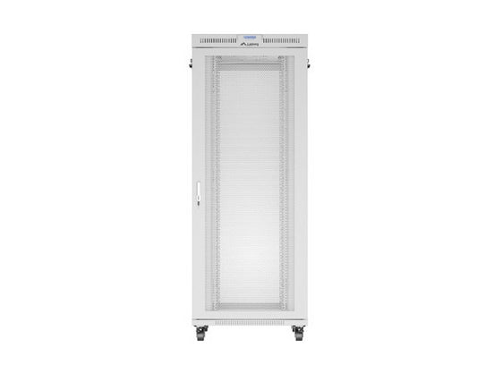 Шкаф за стелажи Lanberg 19" свободно стоящ 42U/800X1000 (плосък пакет) с мрежеста врата LCD сив