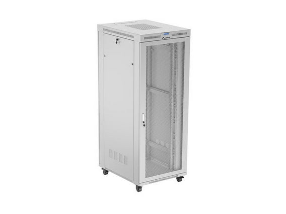 Шкаф за стелажи Lanberg 19" свободно стоящ 42U/800X1000 (плосък пакет) с мрежеста врата LCD сив