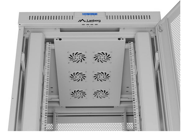 Шкаф за стелажи Lanberg 19" свободно стоящ 42U/800X1000 (плосък пакет) с мрежеста врата LCD сив