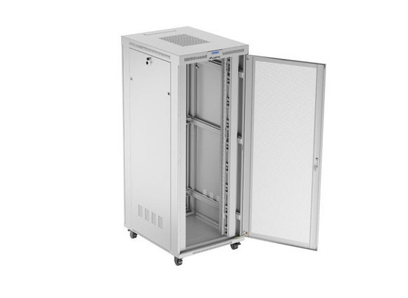 Шкаф за стелажи Lanberg 19" свободно стоящ 42U/800X1000 (плосък пакет) с мрежеста врата LCD сив