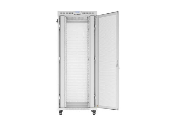 Шкаф за стелажи Lanberg 19" свободно стоящ 42U/800X1000 (плосък пакет) с мрежеста врата LCD сив