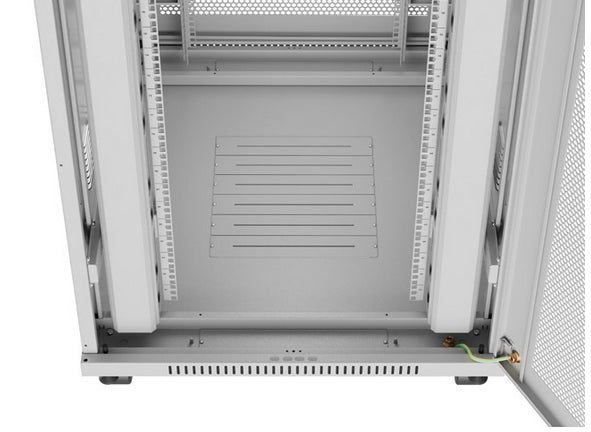 Шкаф за стелажи Lanberg 19" свободно стоящ 42U/800X1000 (плосък пакет) с мрежеста врата LCD сив