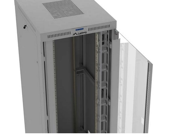 Шкаф за стелажи Lanberg 19" свободно стоящ 47U/800X1000 (плосък пакет) със стъклена врата LCD сив V2