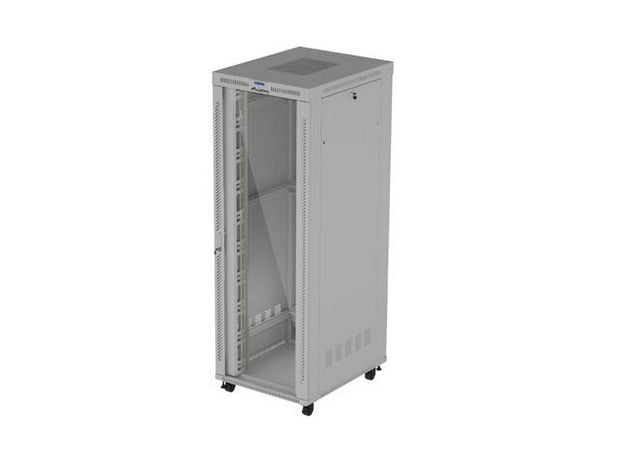 Шкаф за стелажи Lanberg 19" свободно стоящ 47U/800X1000 (плосък пакет) със стъклена врата LCD сив V2