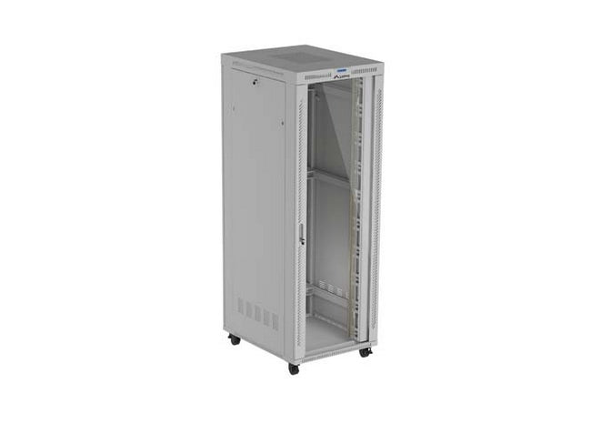Шкаф за стелажи Lanberg 19" свободно стоящ 47U/800X1000 (плосък пакет) със стъклена врата LCD сив V2