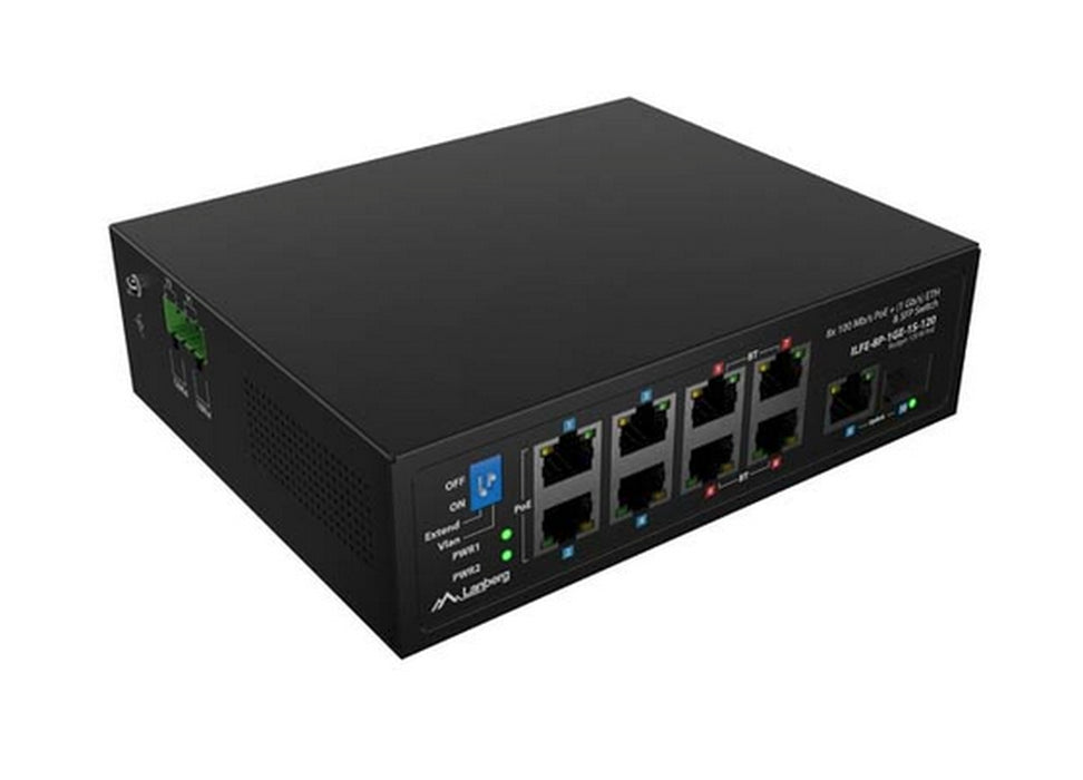 Комутатор Lanberg ILFE-8P-1Ge-1S-120 POE 4 x BT 4 x AT SFP/ETH DIN Неуправляем Fast Ethernet