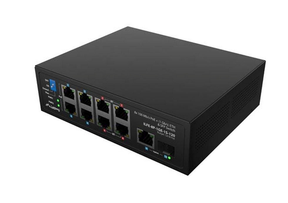 Комутатор Lanberg ILFE-8P-1Ge-1S-120 POE 4 x BT 4 x AT SFP/ETH DIN Неуправляем Fast Ethernet