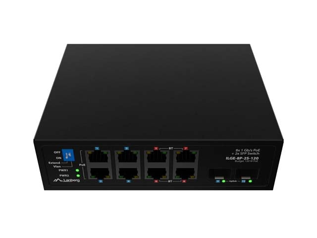 Комутатор Lanberg ILGE-8P-2S-120 POE 4 x BT 4 x AT 2 x SFP DIN Неуправляем Gigabit Ethernet