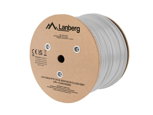LAN КАБЕЛ LANBERG SFTP CAT.5E 305M, ЕДРОЖДЕН CU, LSZH, СИВ, CPR + FLUKE, ИЗПЪЛНЕН
