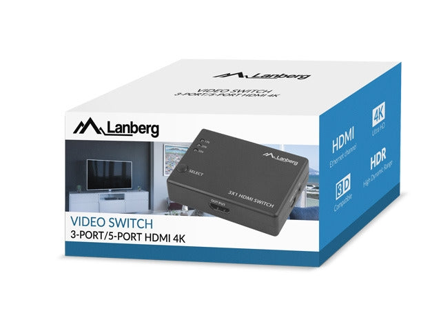 Lanberg Video Switch 3x HDMI + Micro USB порт + Дистанционно управление, черен