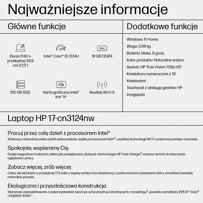 Лаптоп HP 17-CN3003CA Intel® Core™ i5 i5-1334U 43,9 см