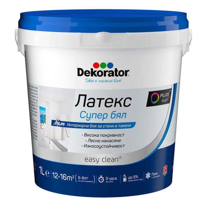 ЛАТЕКС СУПЕР БЯЛ 1 L DEKORATOR